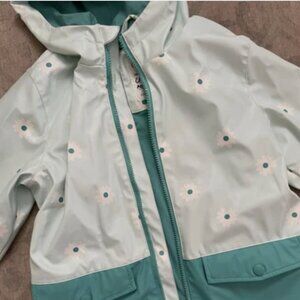 NWT Cat & Jack Raincoat Jacket Lined Turquoise colorblock daisies